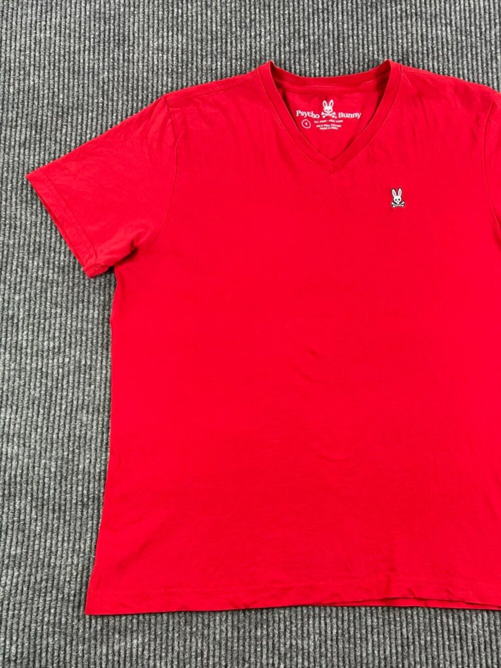 Psycho Bunny T-Shirt Pima Cotton Red V Neck Mens Size 6 Large